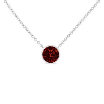 Haus of Brilliance Silver Bezel Set 3.5mm Created Red Ruby Gemstone Solitaire 18" Pendant Necklace, White, 18 in