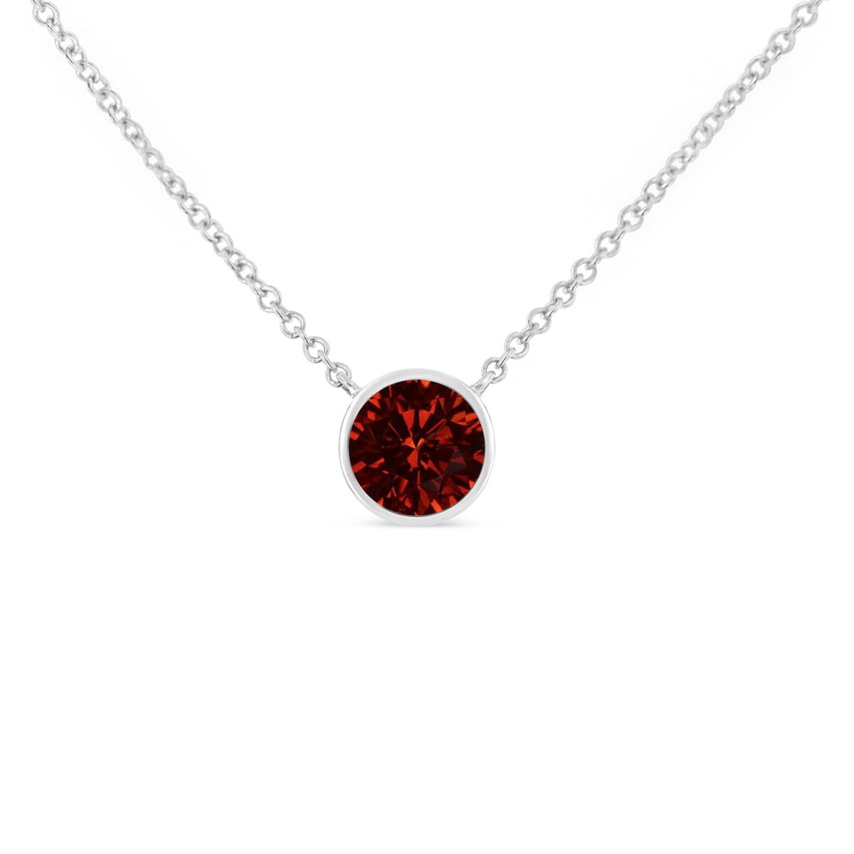 Silver Bezel Set 3.5mm Created Red Ruby Gemstone Solitaire 18" Pendant Necklace