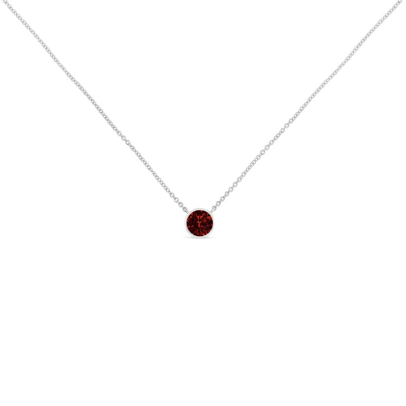 Silver Bezel Set 3.5mm Created Red Ruby Gemstone Solitaire 18" Pendant Necklace