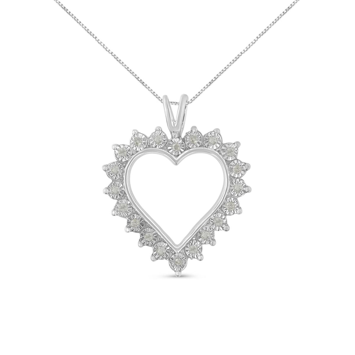.925 Sterling Silver 1/4 Cttw Miracle Set Diamond Open Heart 18" Pendant Necklace