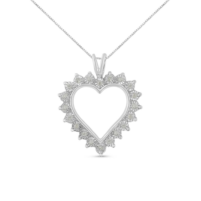 .925 Sterling Silver 1/4 Cttw Miracle Set Diamond Open Heart 18" Pendant Necklace