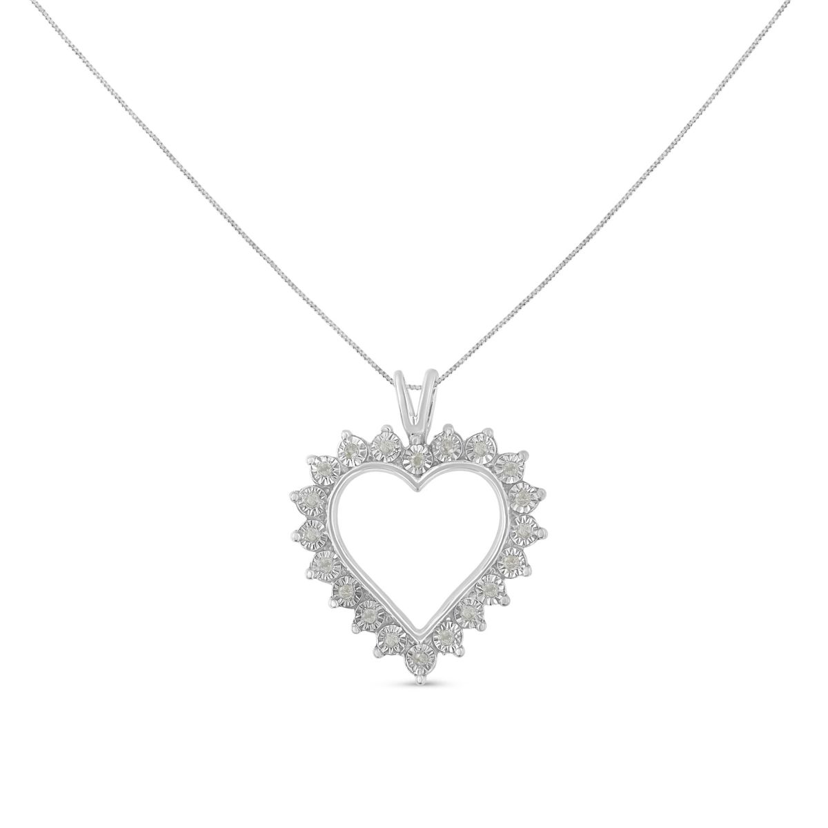 .925 Sterling Silver 1/4 Cttw Miracle Set Diamond Open Heart 18" Pendant Necklace
