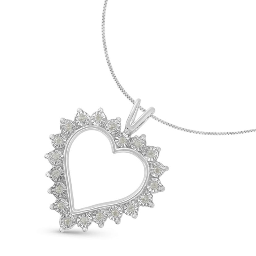 .925 Sterling Silver 1/4 Cttw Miracle Set Diamond Open Heart 18" Pendant Necklace