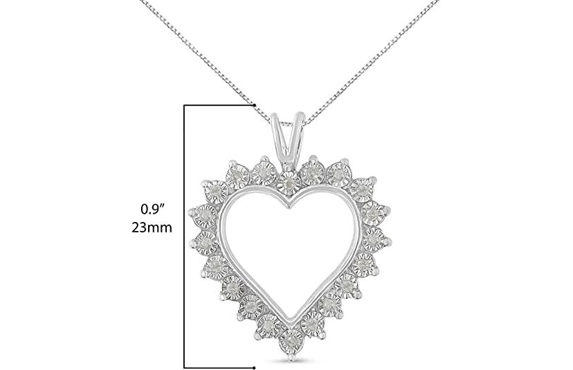 .925 Sterling Silver 1/4 Cttw Miracle Set Diamond Open Heart 18" Pendant Necklace