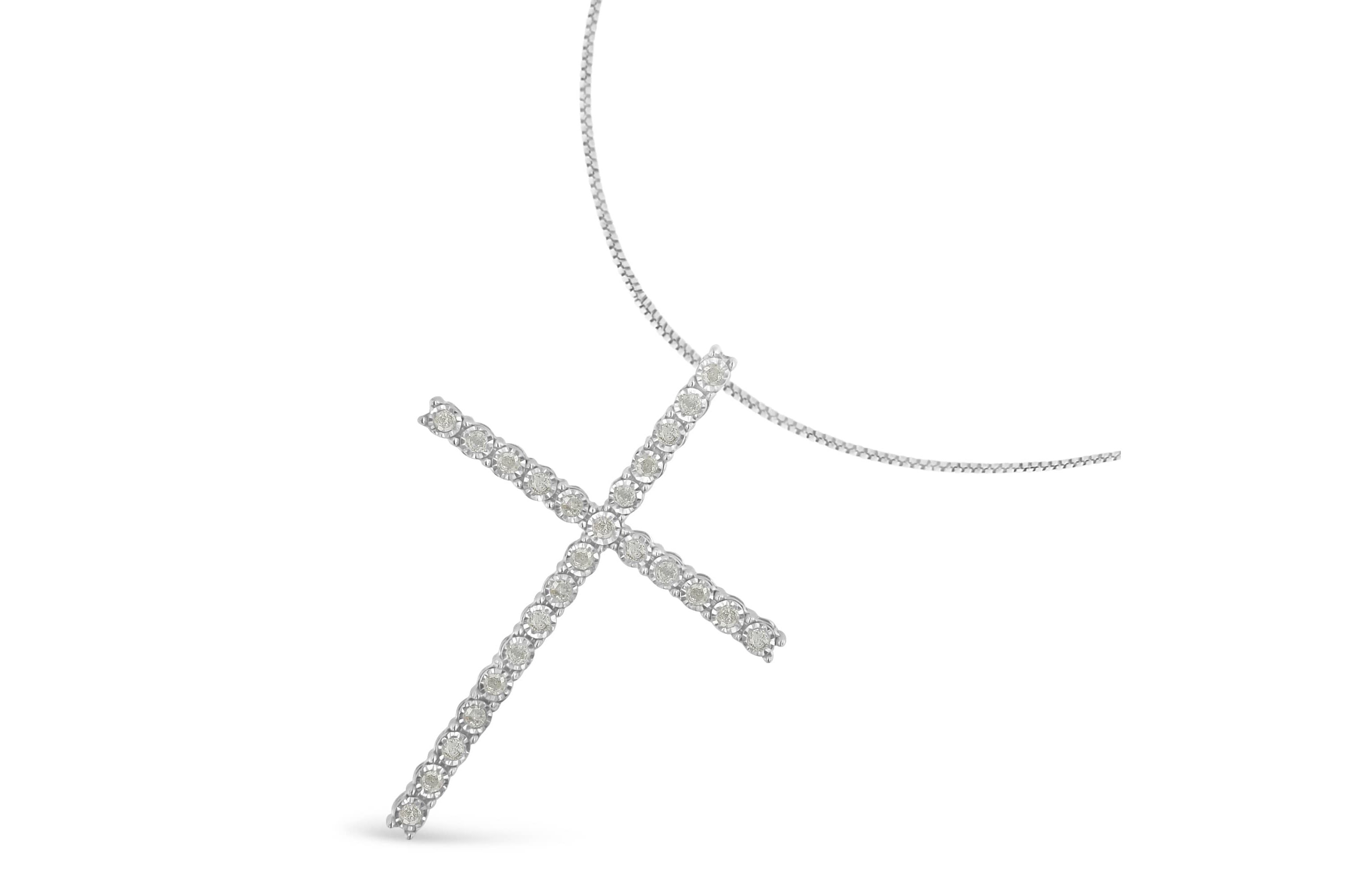 Silver 1/2 Cttw Brilliant Cut Diamond Miracle-Set Cross 18" Unisex Pendant Necklace