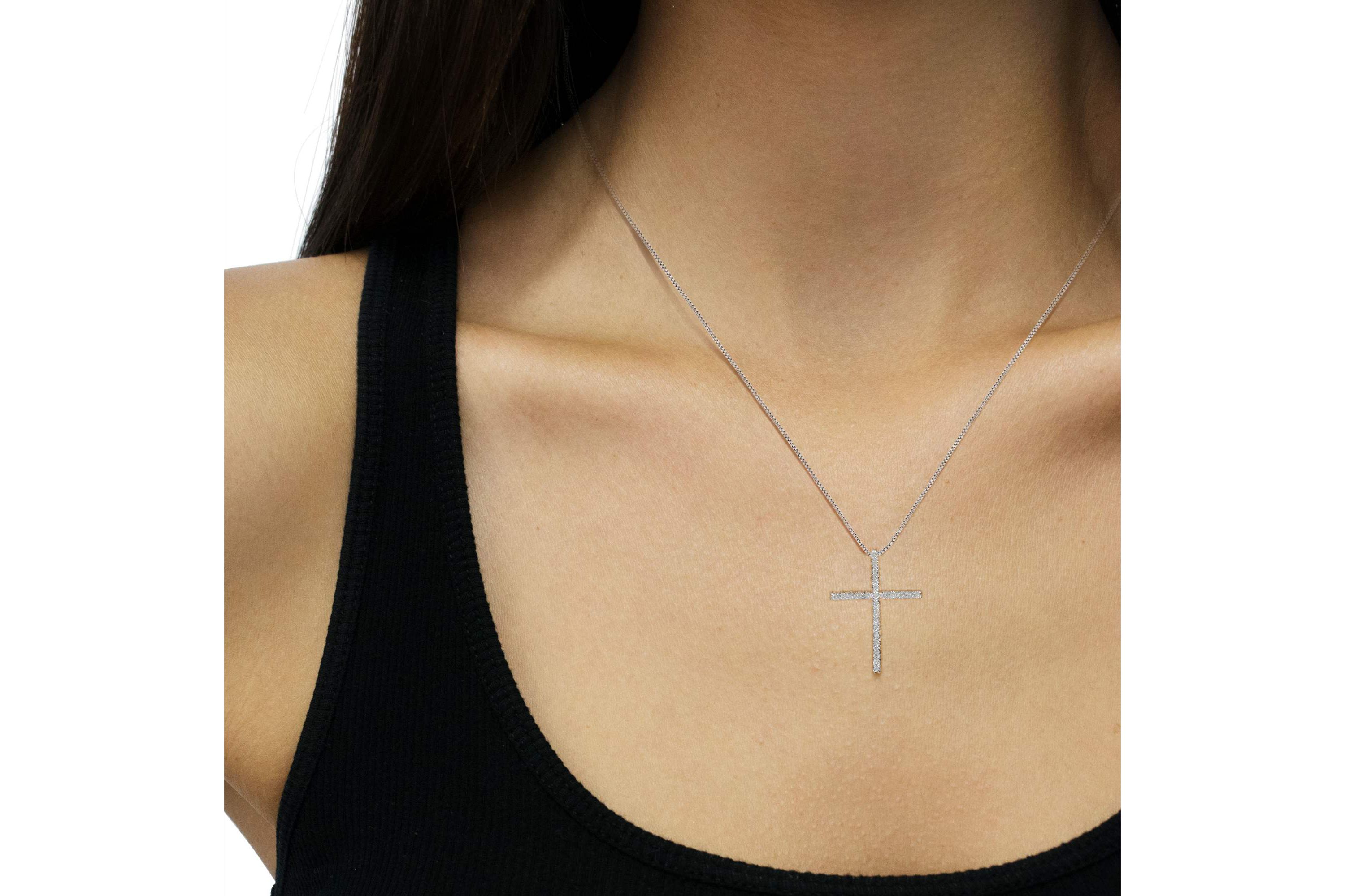 Silver 1/2 Cttw Brilliant Cut Diamond Miracle-Set Cross 18" Unisex Pendant Necklace