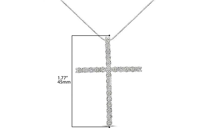 Silver 1/2 Cttw Brilliant Cut Diamond Miracle-Set Cross 18" Unisex Pendant Necklace