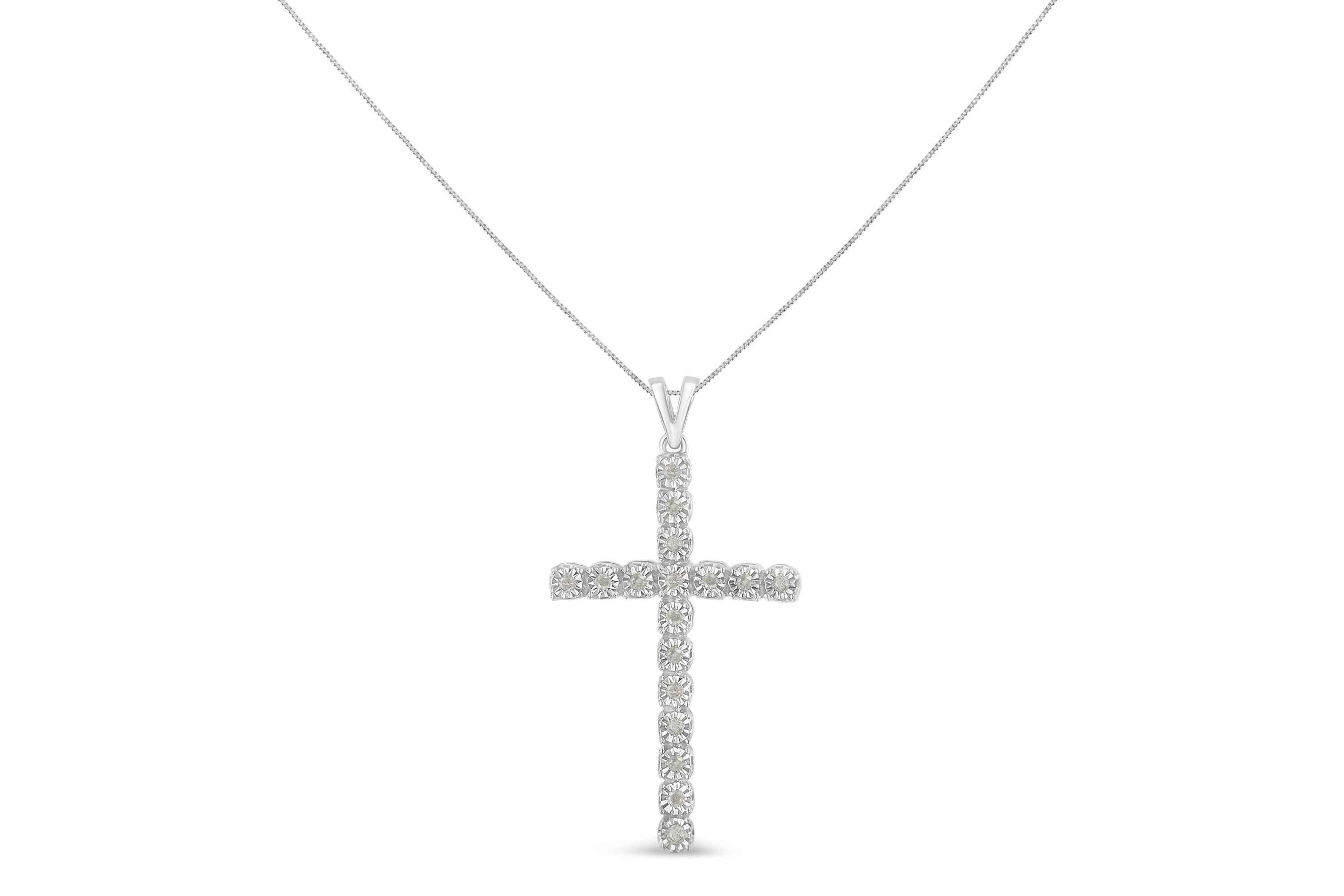 .925 Sterling Silver 1/4 Cttw Diamond Miracle Set Cross Unisex Pendant Necklace 18"