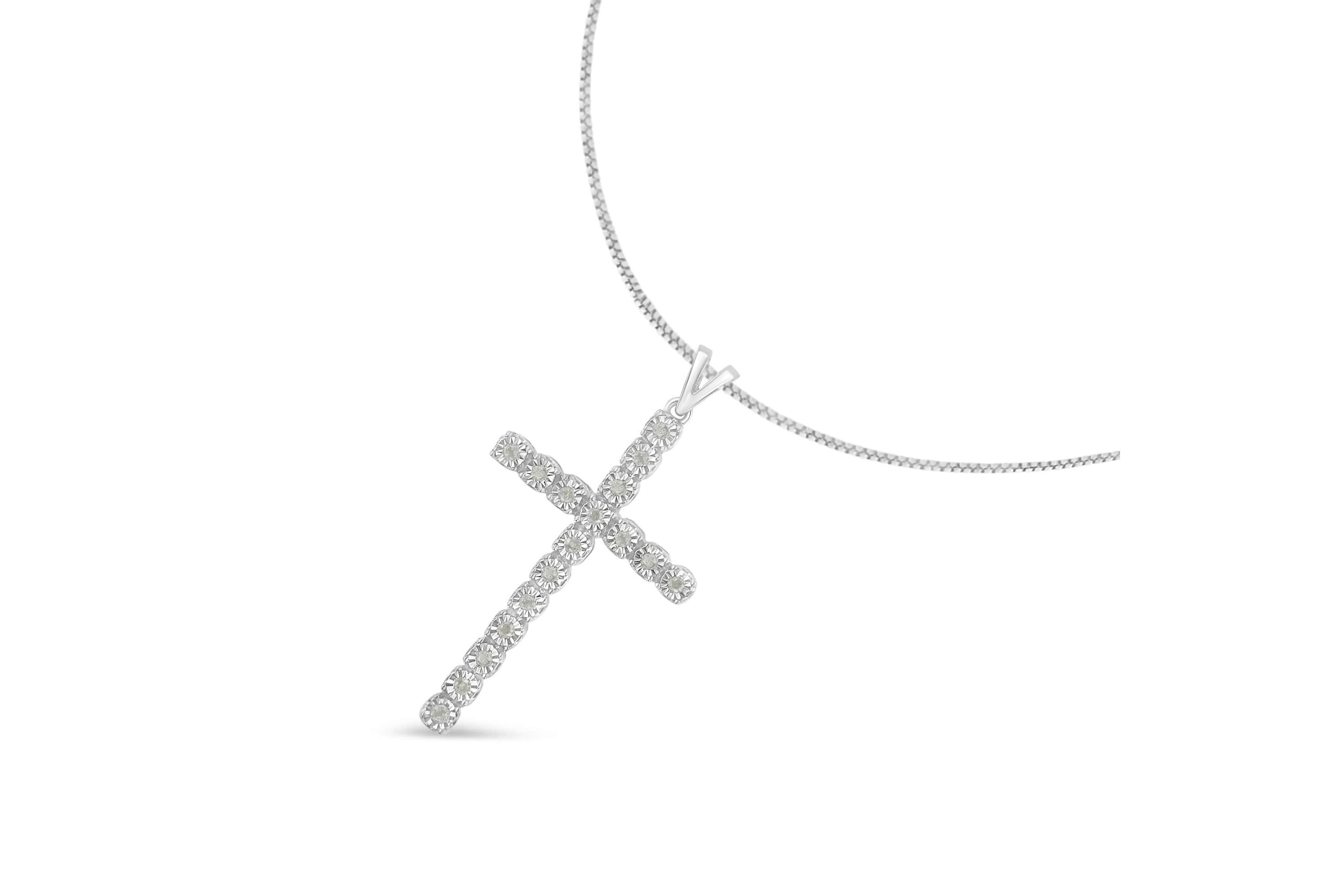 .925 Sterling Silver 1/4 Cttw Diamond Miracle Set Cross Unisex Pendant Necklace 18"