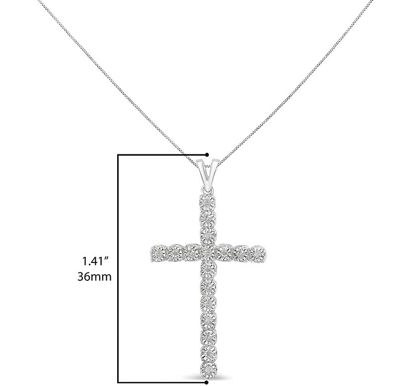 .925 Sterling Silver 1/4 Cttw Diamond Miracle Set Cross Unisex Pendant Necklace 18"