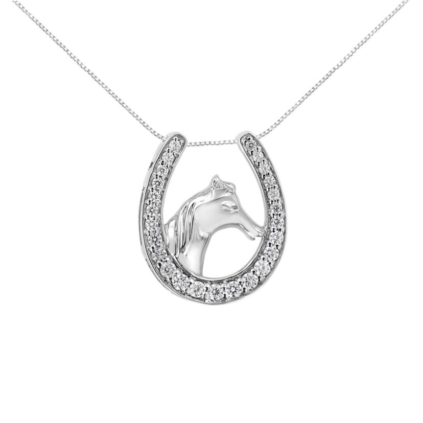 .925 Sterling Silver 1/4 cttw Diamond U Shape Pendant Necklace