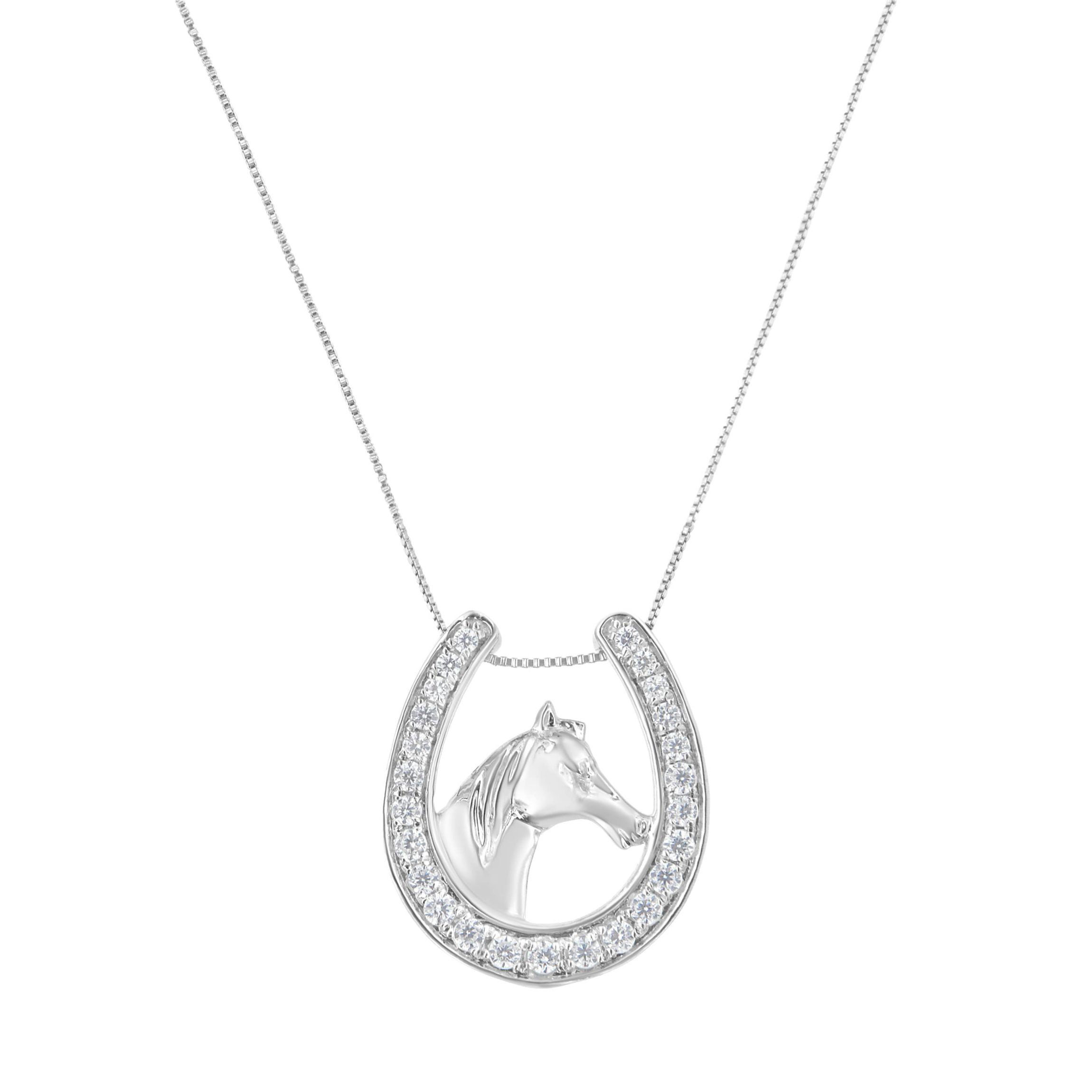 .925 Sterling Silver 1/4 cttw Diamond U Shape Pendant Necklace