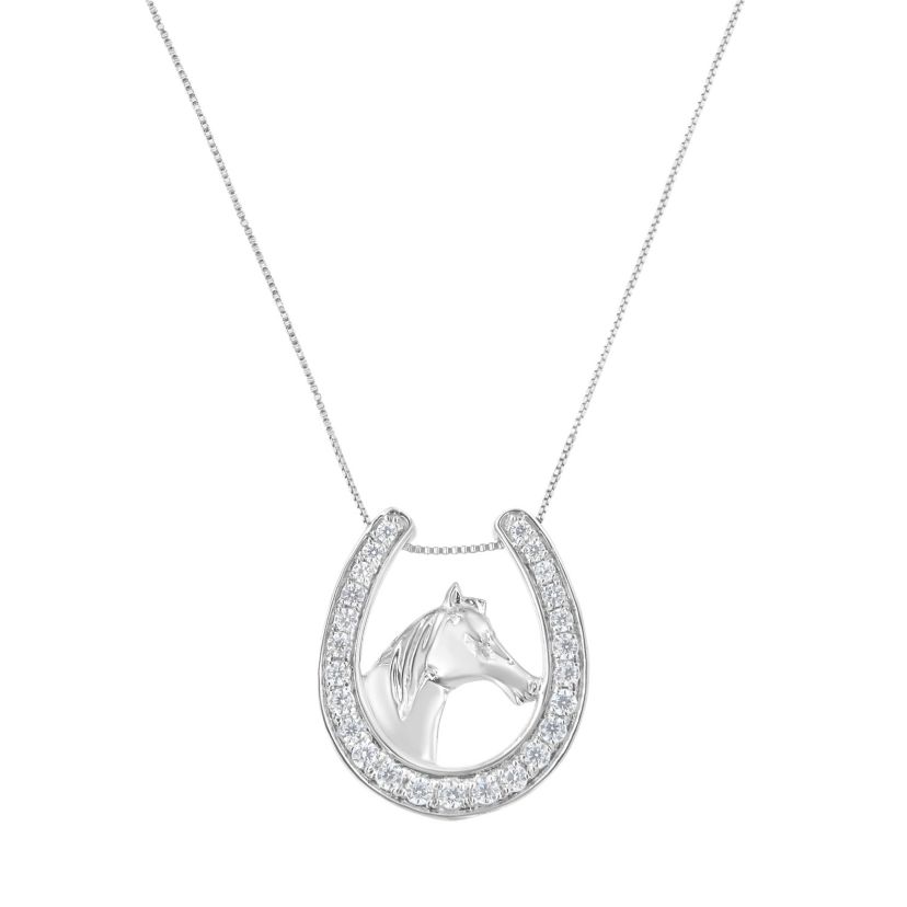 .925 Sterling Silver 1/4 cttw Diamond U Shape Pendant Necklace