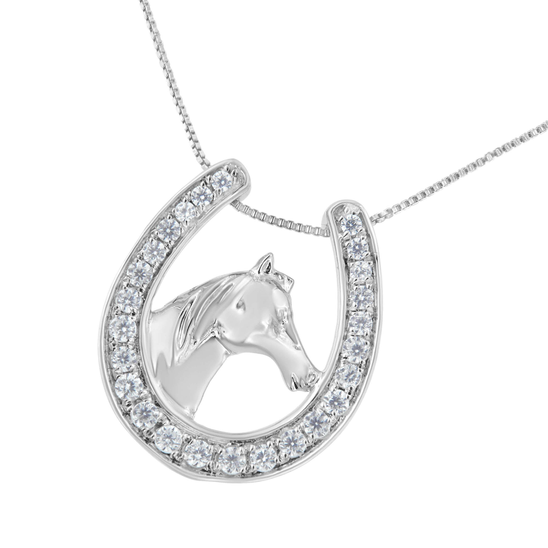 .925 Sterling Silver 1/4 cttw Diamond U Shape Pendant Necklace