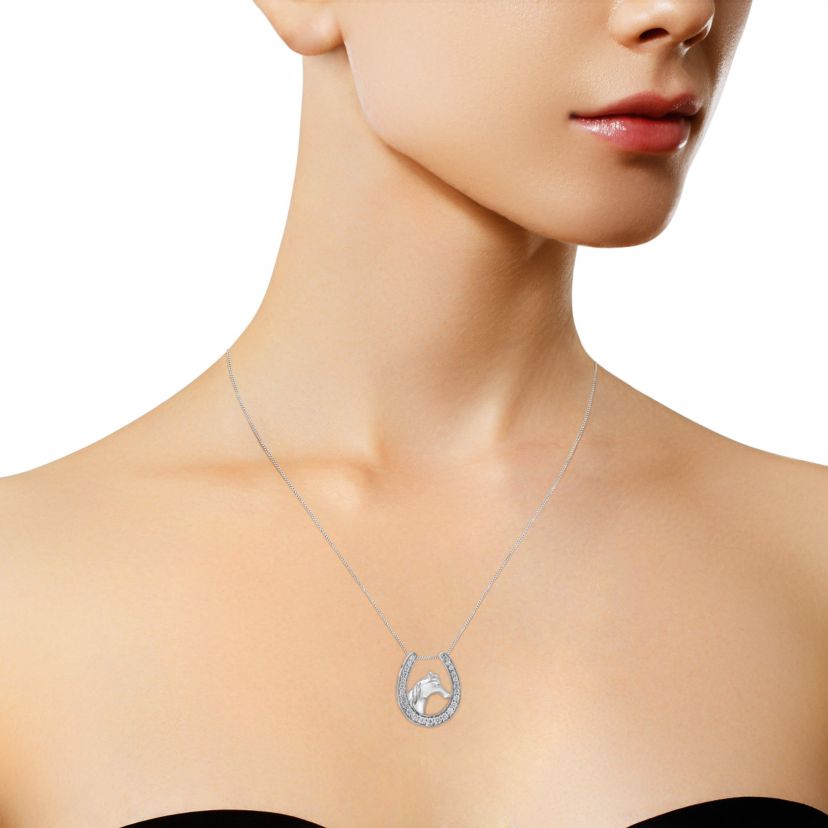 .925 Sterling Silver 1/4 cttw Diamond U Shape Pendant Necklace
