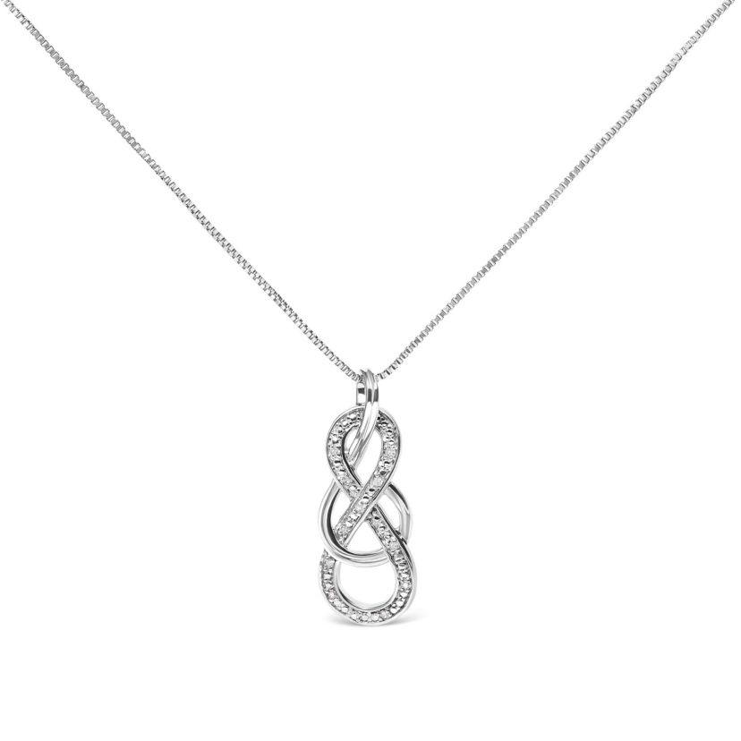 925 Sterling Silver Diamond Accent Interlocking Infinity Pendant Necklace