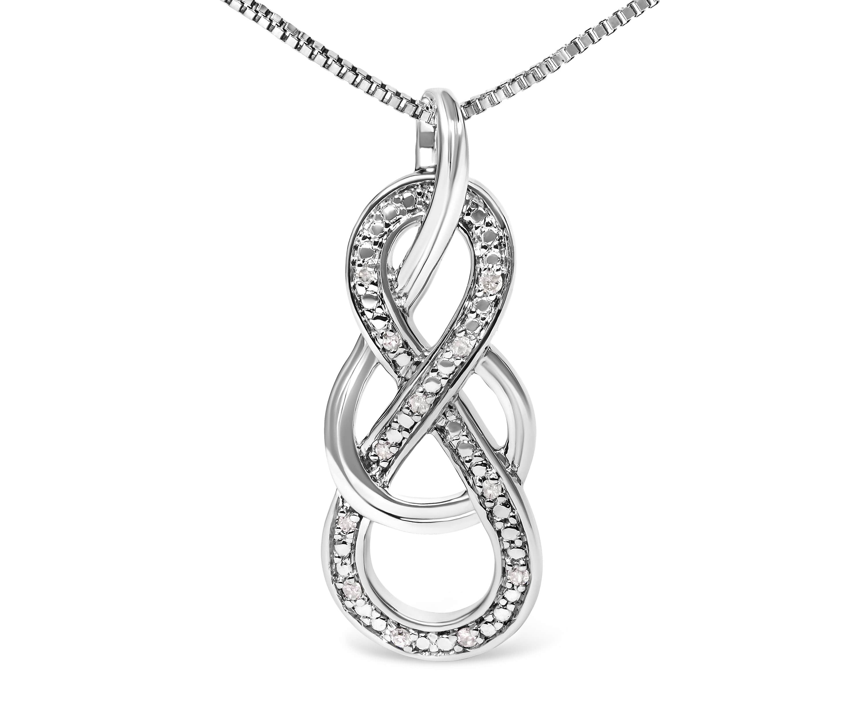 925 Sterling Silver Diamond Accent Interlocking Infinity Pendant Necklace