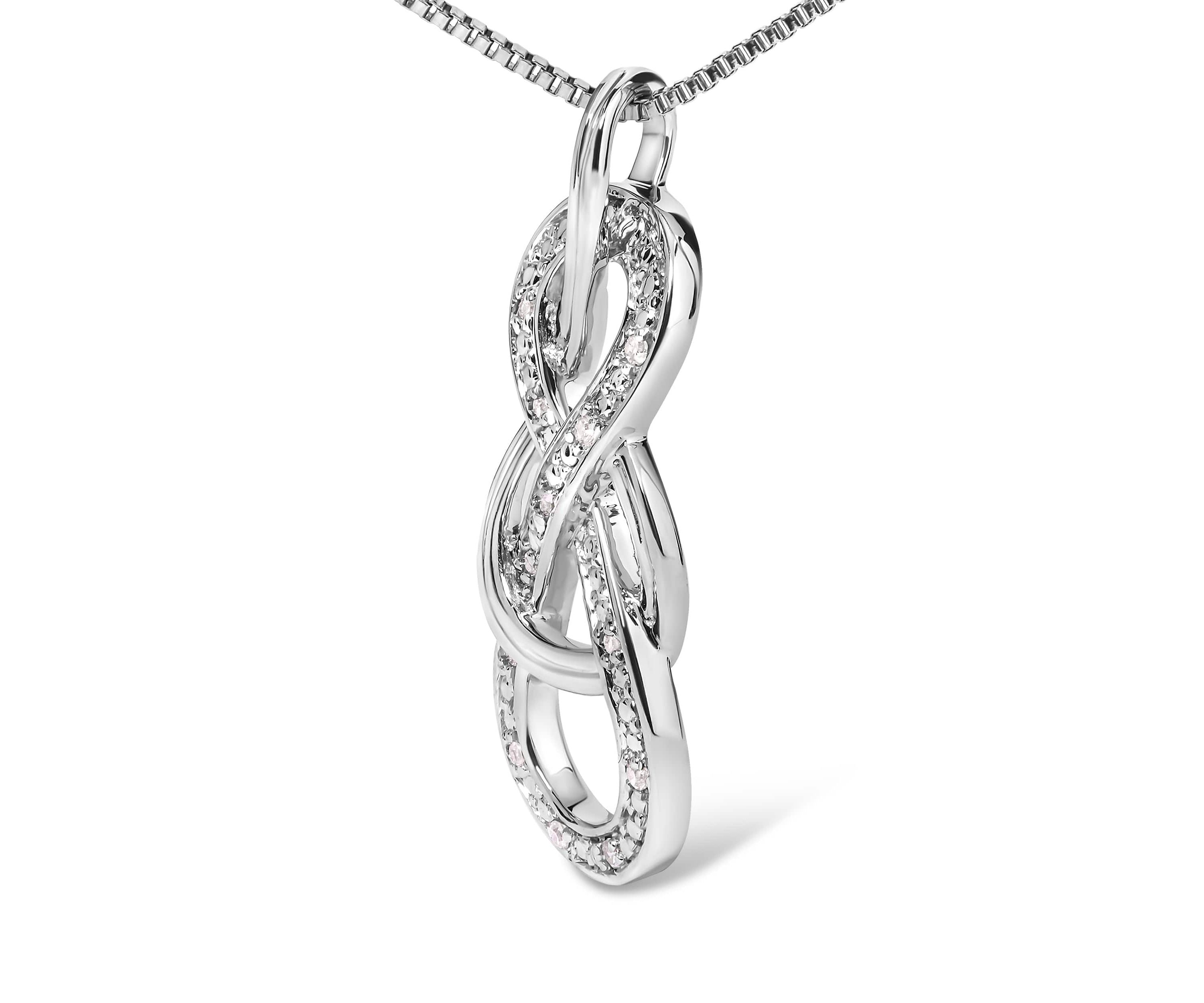 925 Sterling Silver Diamond Accent Interlocking Infinity Pendant Necklace