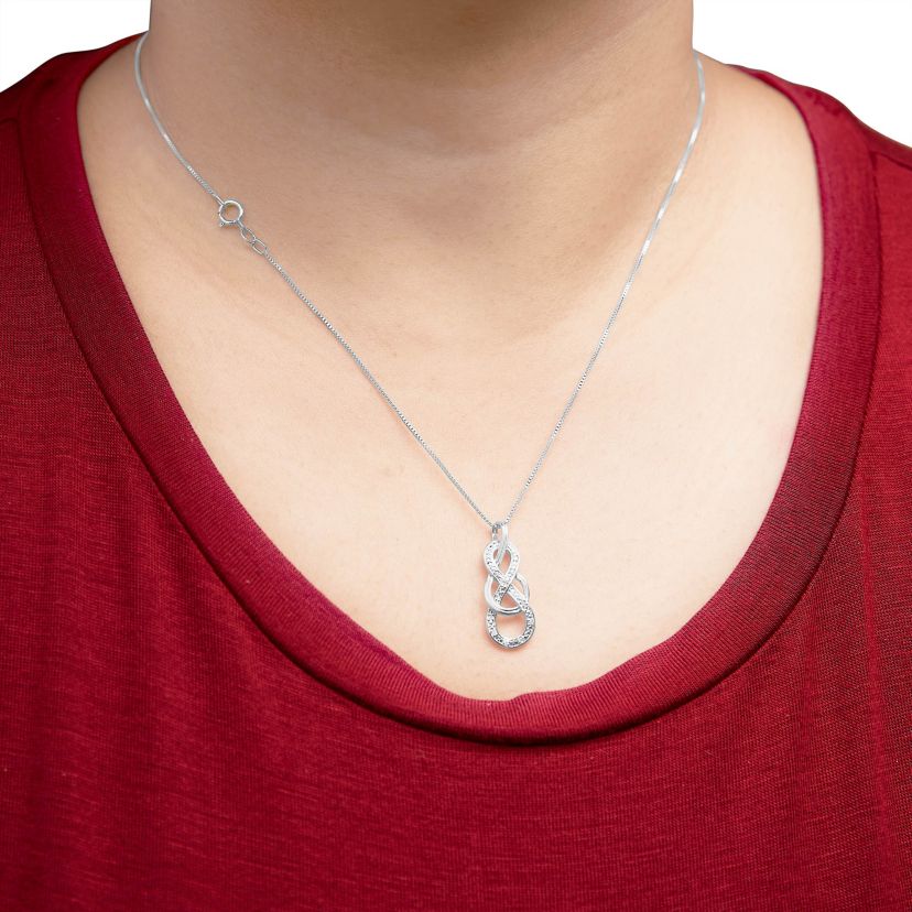 925 Sterling Silver Diamond Accent Interlocking Infinity Pendant Necklace