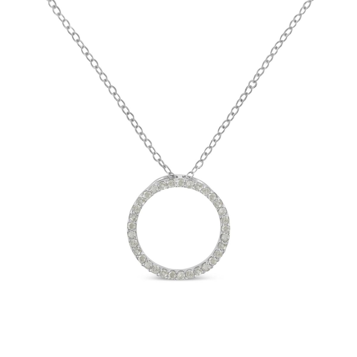 Silver 1/3 Cttw Round-Cut Diamond Open Circle Halo 18" Pendant Necklace
