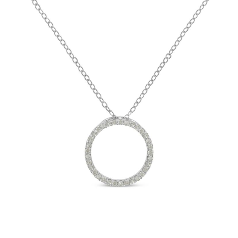 Silver 1/3 Cttw Round-Cut Diamond Open Circle Halo 18" Pendant Necklace