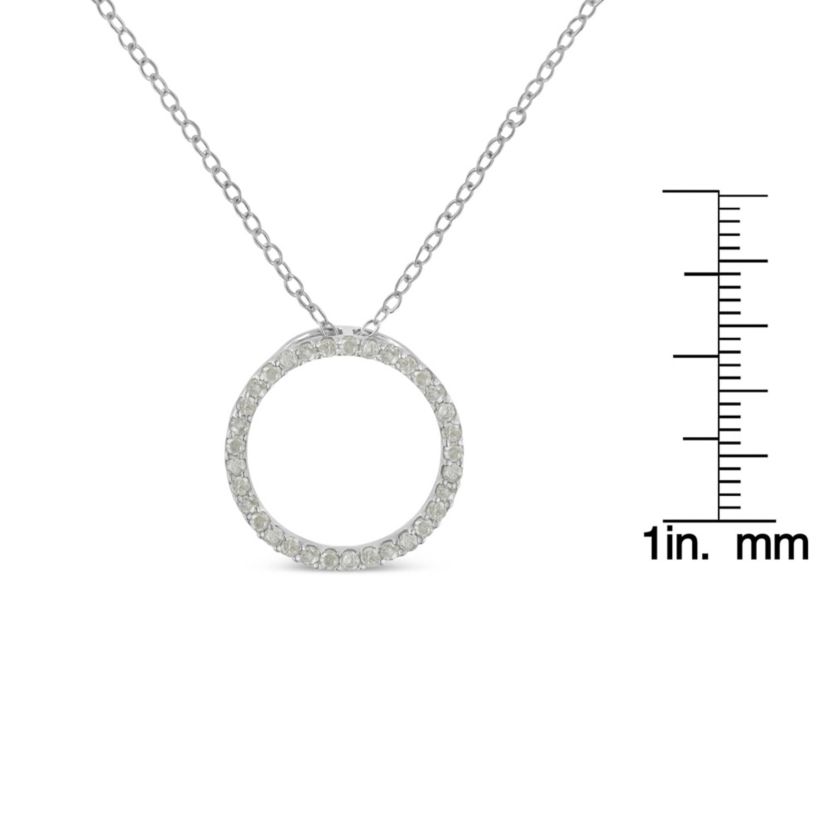 Silver 1/3 Cttw Round-Cut Diamond Open Circle Halo 18" Pendant Necklace