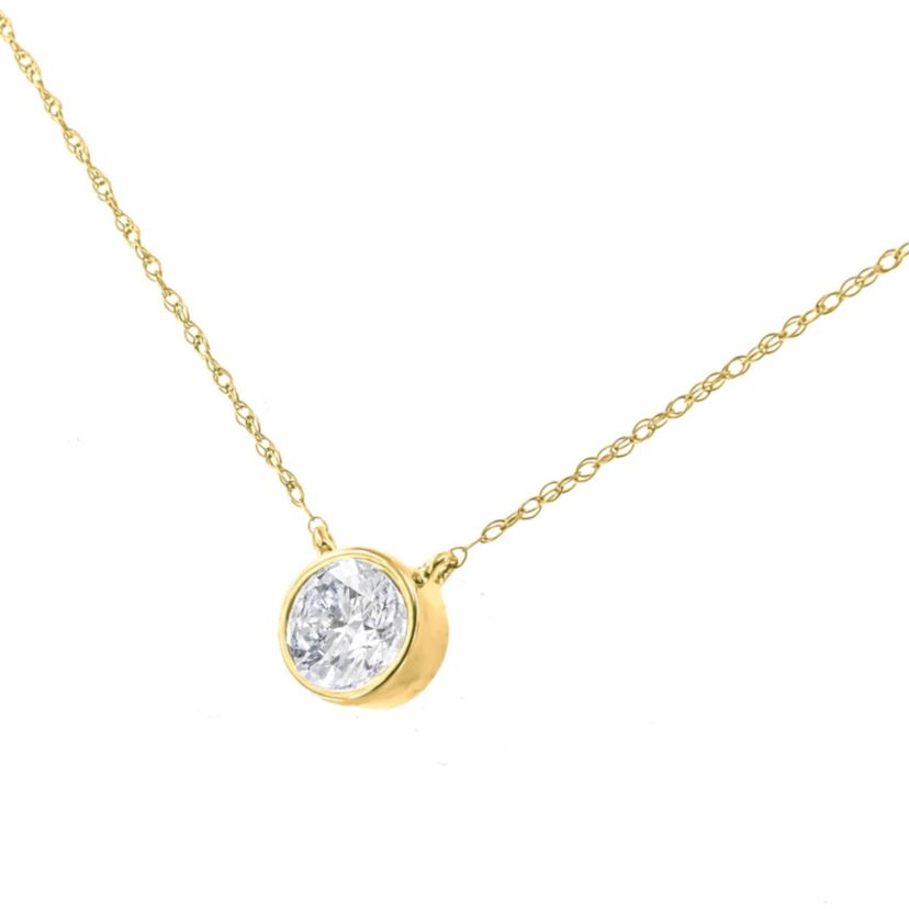 14K Yellow Gold Plated Silver 1/10 Cttw Diamond Bezel 18" Pendant Necklace