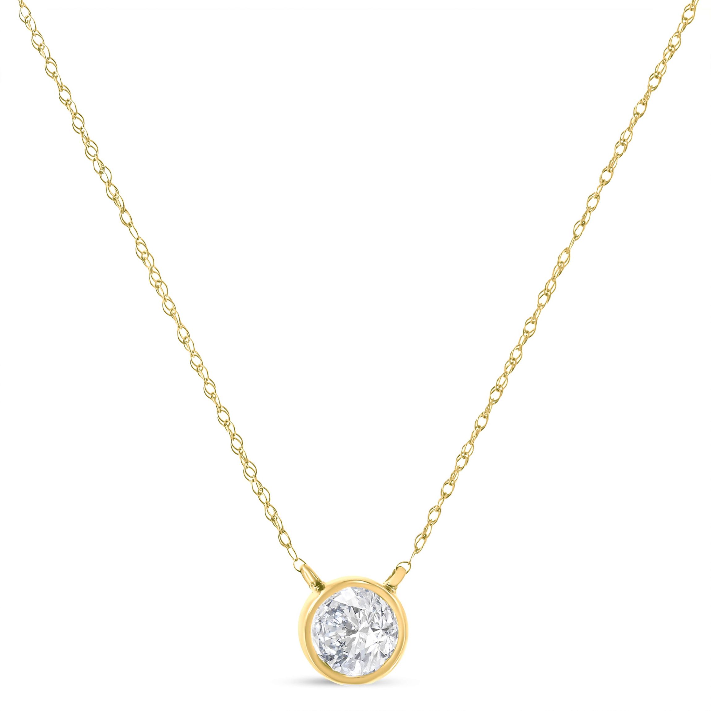 14K Yellow Gold Plated Silver 1/10 Cttw Diamond Bezel 18" Pendant Necklace