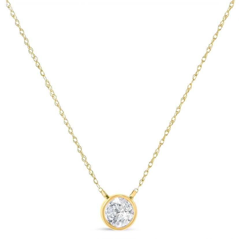 14K Yellow Gold Plated Silver 1/10 Cttw Diamond Bezel 18" Pendant Necklace