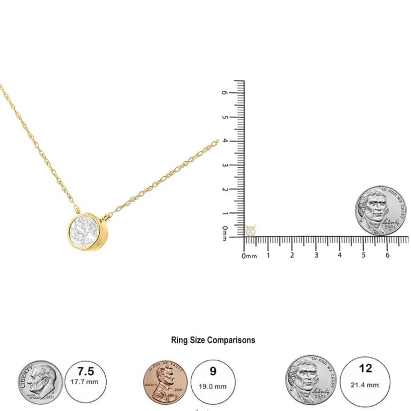 14K Yellow Gold Plated Silver 1/10 Cttw Diamond Bezel 18" Pendant Necklace