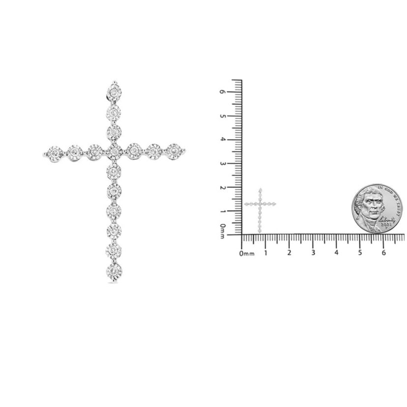 .925 Sterling Silver 1/6 cttw Diamond Cross Pendant Necklace
