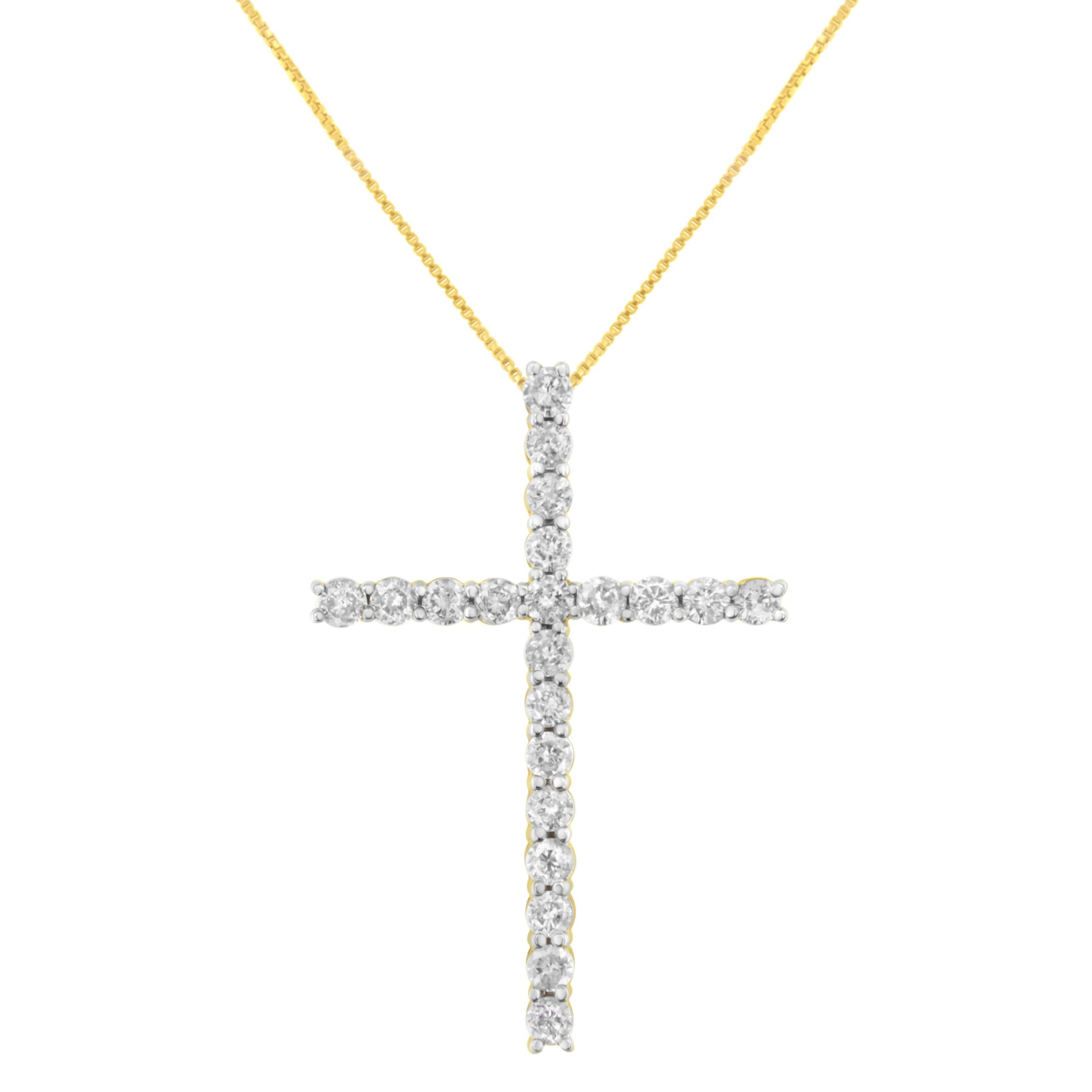 10K Yellow Gold Plated Silver 4.0 Cttw Diamond Cross Pendant Necklace - 18"