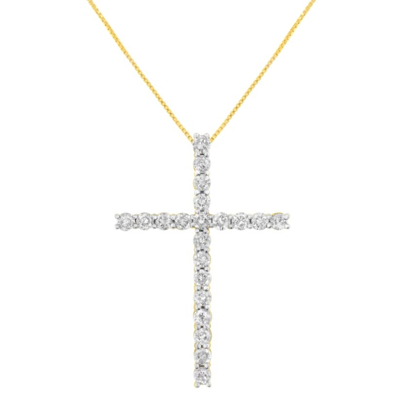 10K Yellow Gold Plated Silver 4.0 Cttw Diamond Cross Pendant Necklace - 18"