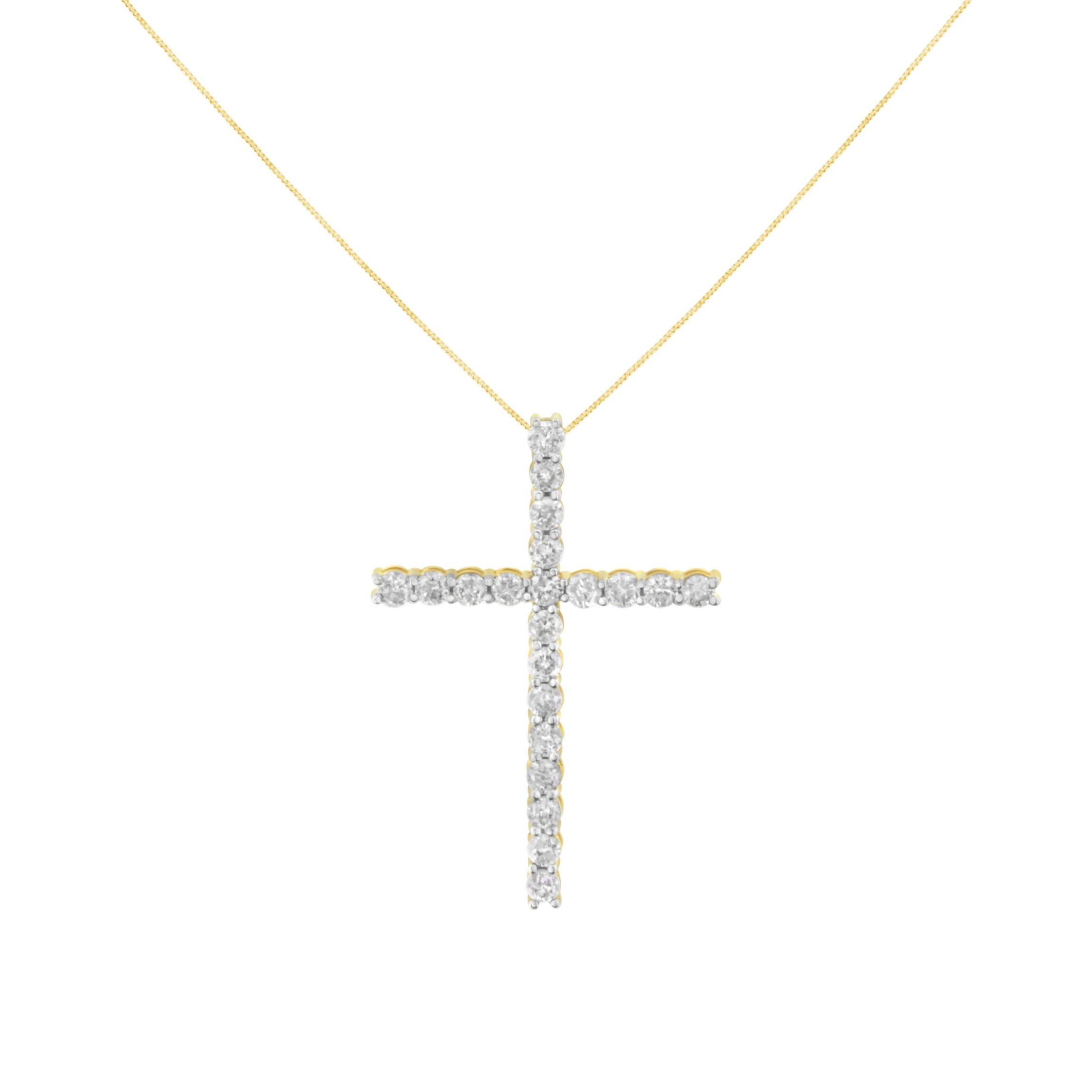 10K Yellow Gold Plated Silver 4.0 Cttw Diamond Cross Pendant Necklace - 18"
