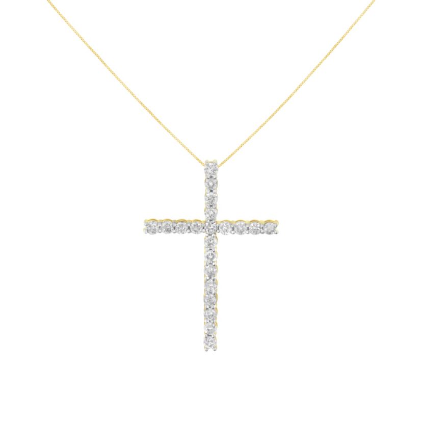 10K Yellow Gold Plated Silver 4.0 Cttw Diamond Cross Pendant Necklace - 18"