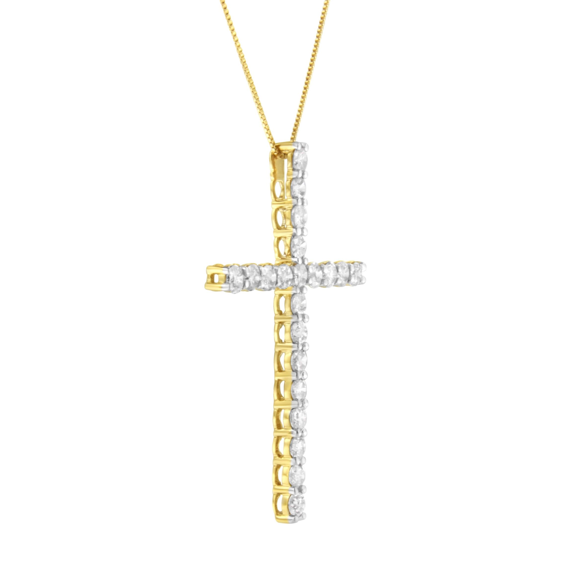 10K Yellow Gold Plated Silver 4.0 Cttw Diamond Cross Pendant Necklace - 18"