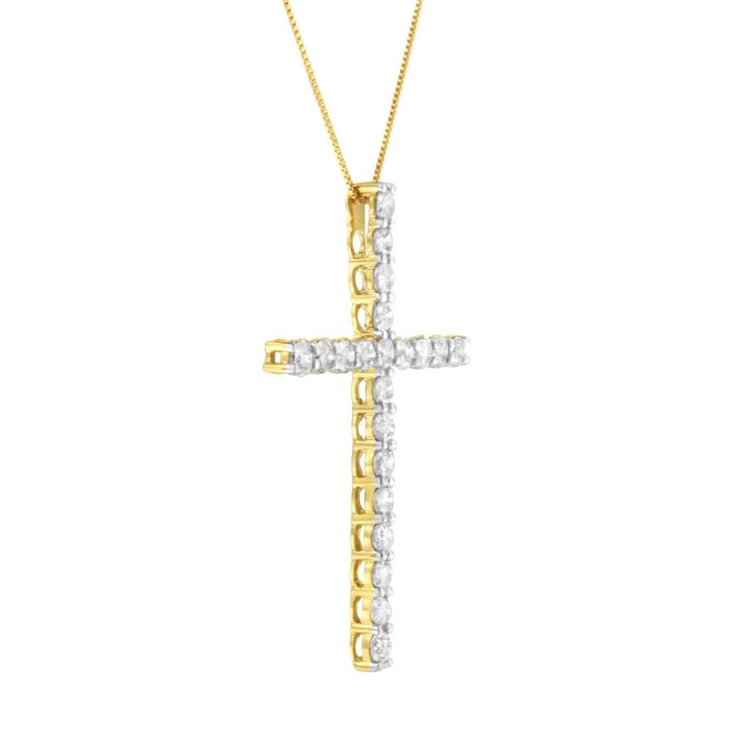 10K Yellow Gold Plated Silver 4.0 Cttw Diamond Cross Pendant Necklace - 18"