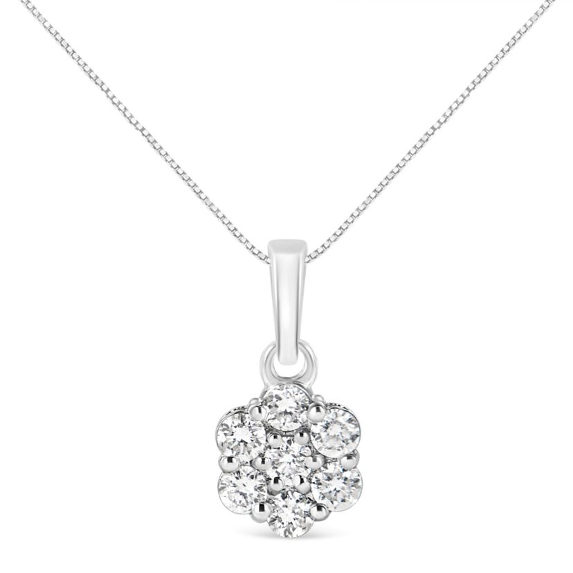 Lab Created Silver 1/2 Cttw Lab Grown Diamond 7 Stone Floral Cluster 18" Pendant Necklace