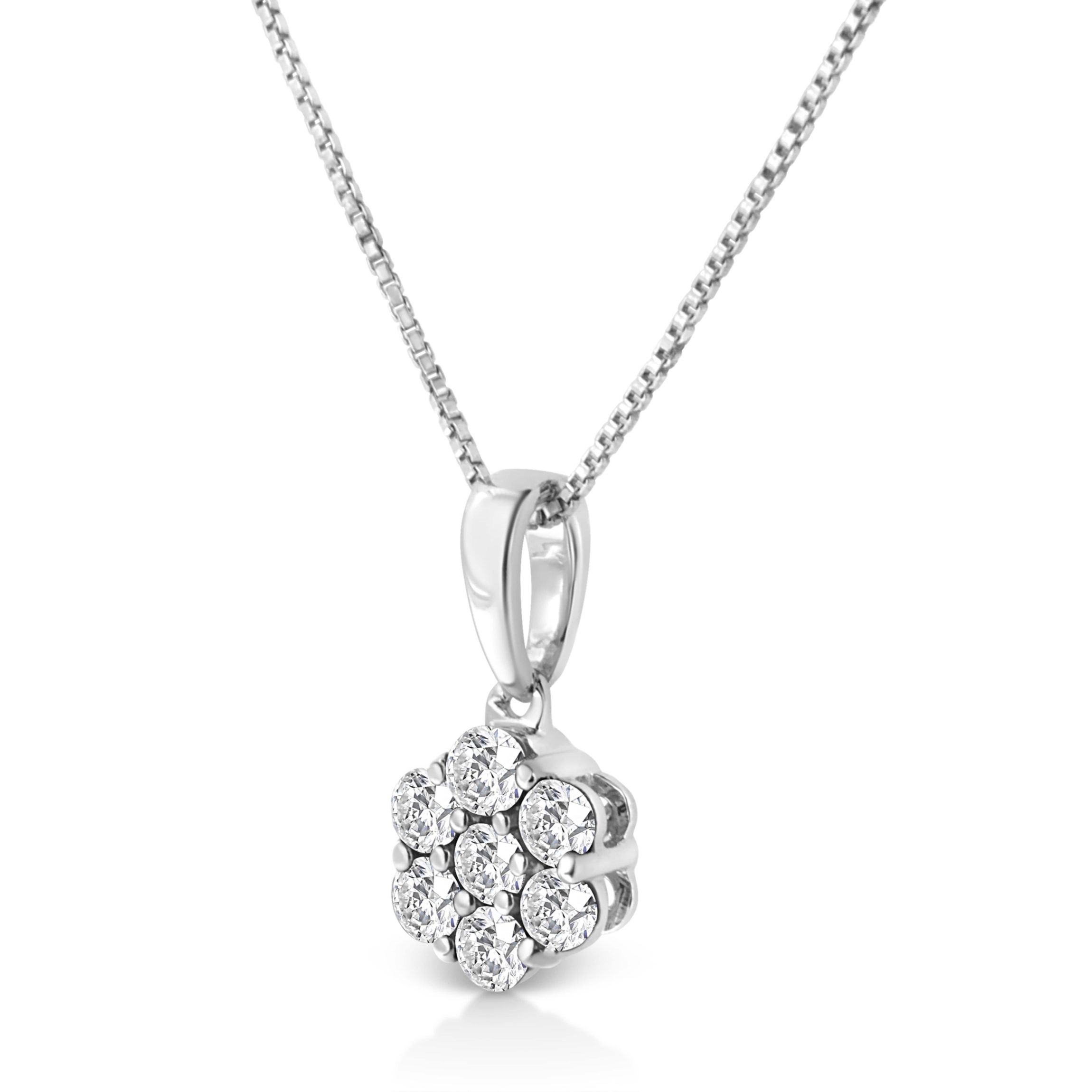 Lab Created Silver 1/2 Cttw Lab Grown Diamond 7 Stone Floral Cluster 18" Pendant Necklace