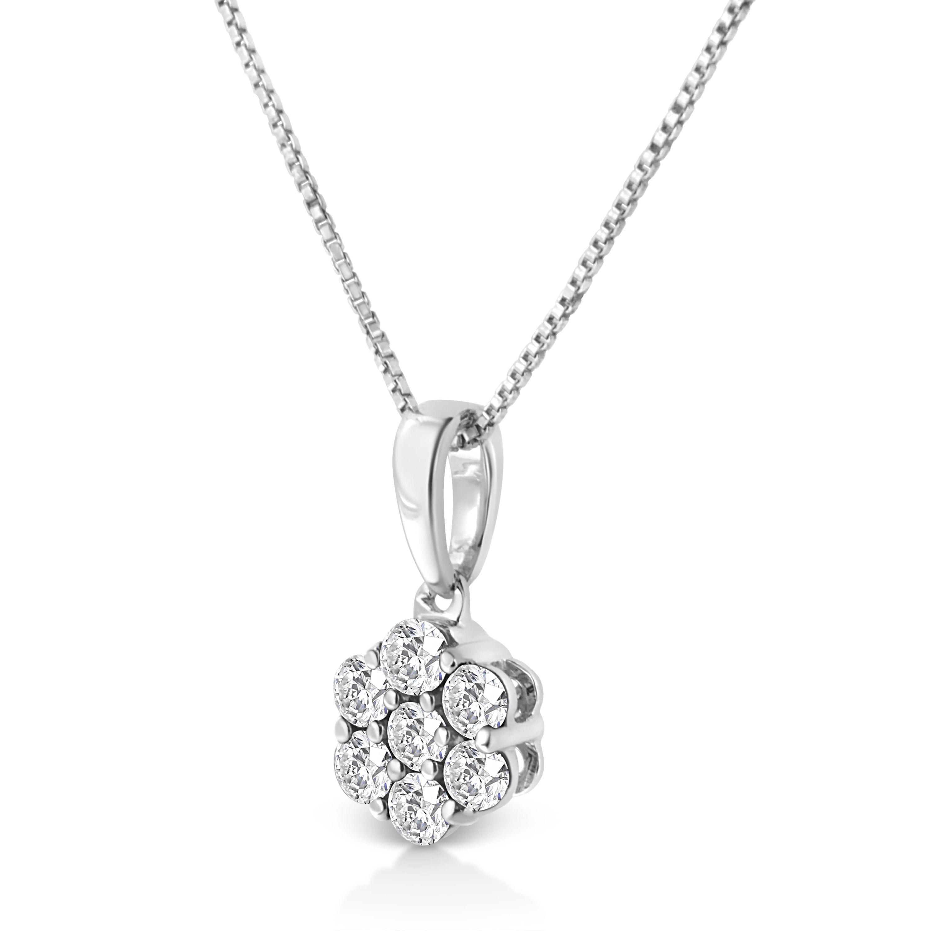 Lab Created Silver 1/2 Cttw Lab Grown Diamond 7 Stone Floral Cluster 18" Pendant Necklace