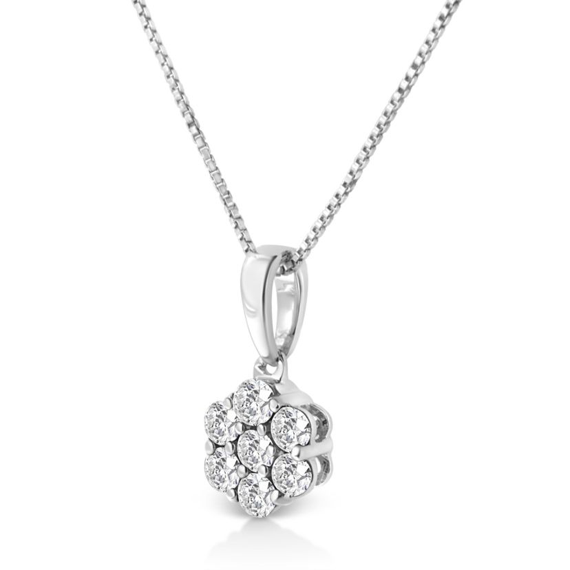 Lab Created Silver 1/2 Cttw Lab Grown Diamond 7 Stone Floral Cluster 18" Pendant Necklace