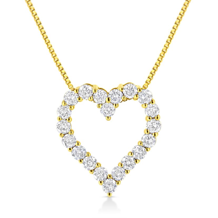 14K Yellow Gold Plated Silver 2.0 Cttw Diamond Classic Open Heart Pendant Necklace