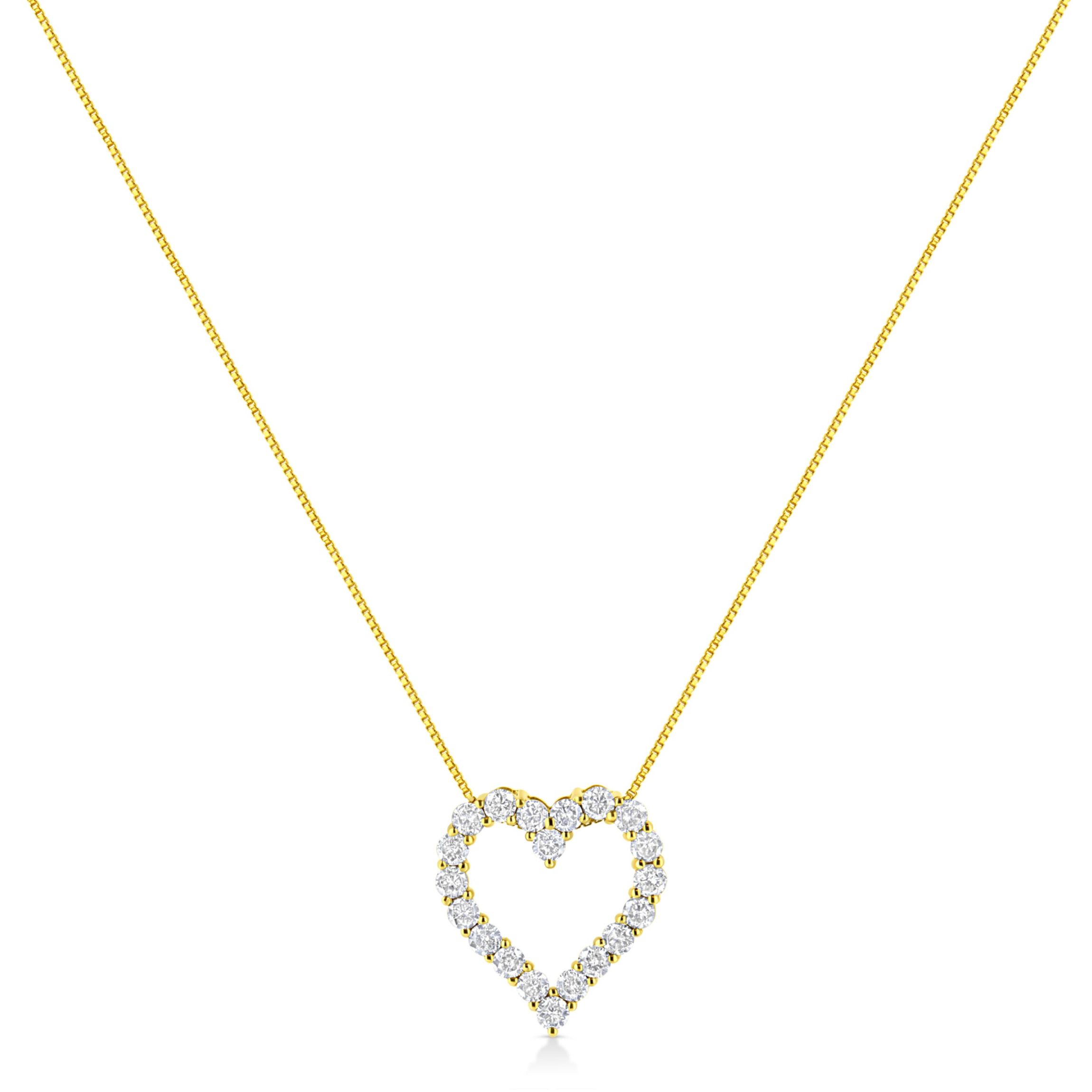 14K Yellow Gold Plated Silver 2.0 Cttw Diamond Classic Open Heart Pendant Necklace