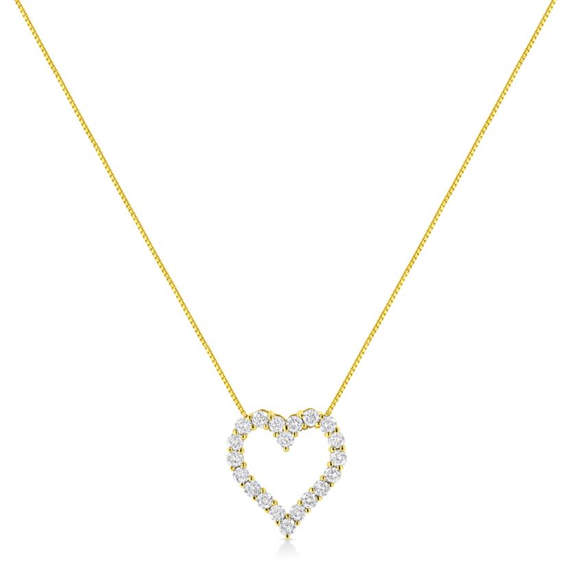 14K Yellow Gold Plated Silver 2.0 Cttw Diamond Classic Open Heart Pendant Necklace
