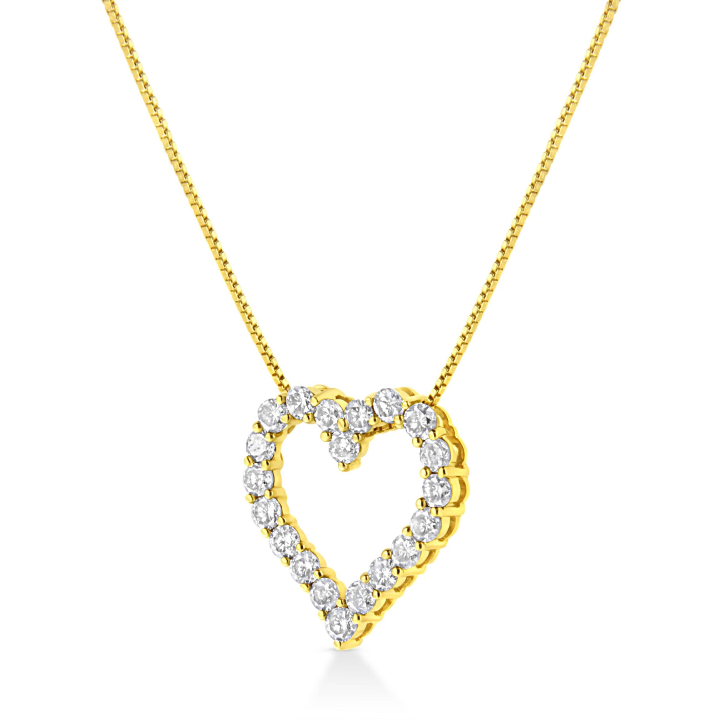 14K Yellow Gold Plated Silver 2.0 Cttw Diamond Classic Open Heart Pendant Necklace