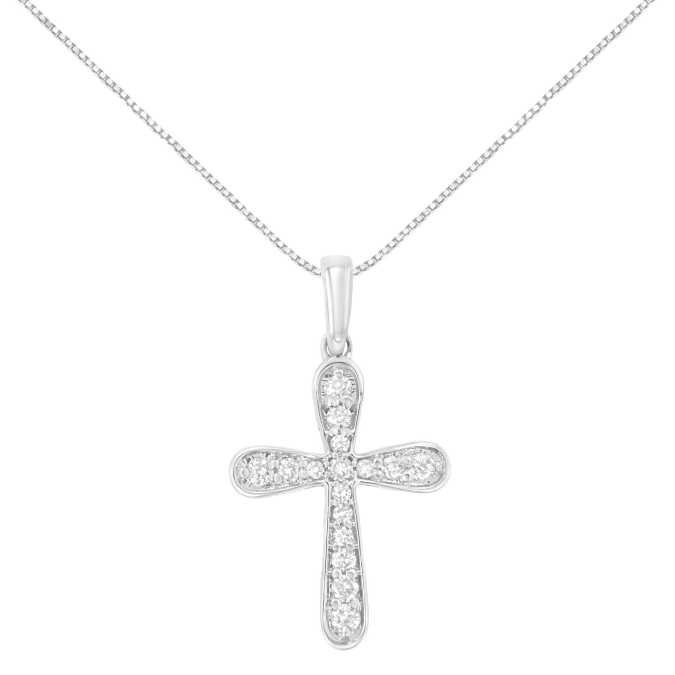.925 Sterling Silver 1/4 Cttw Diamond Inlaid Cross 18" Pendant Necklace