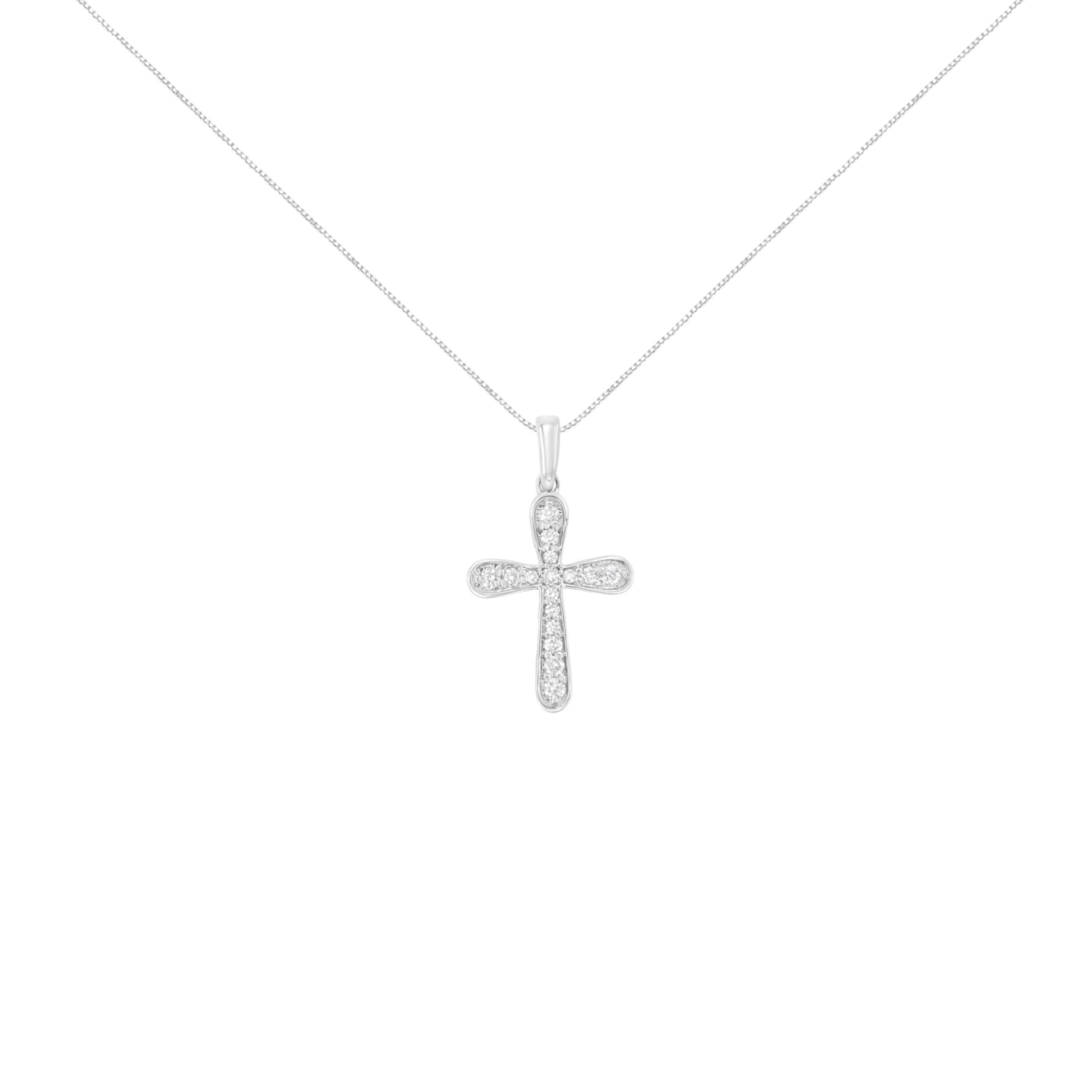 .925 Sterling Silver 1/4 Cttw Diamond Inlaid Cross 18" Pendant Necklace