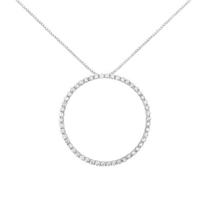 Haus of Brilliance Silver 4 cttw Prong Set, Round-Cut Diamond Open Circle Hoop 18" Pendant Necklace, White, 18 in