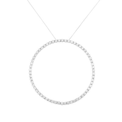 Haus of Brilliance Silver 5.0 Cttw Prong Set Round-cut Diamond Open Circle Hoop 18" Pendant Necklace, White, 18 in