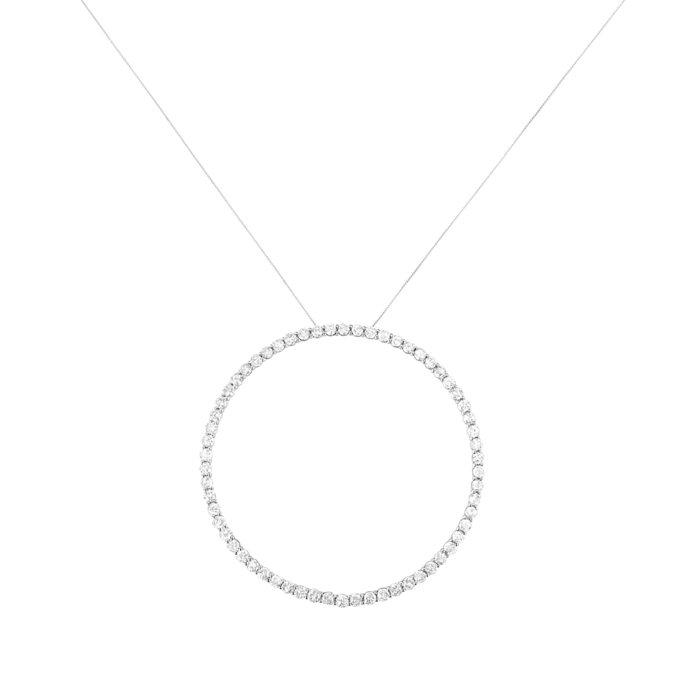 Silver 5.0 Cttw Prong Set Round-cut Diamond Open Circle Hoop 18" Pendant Necklace